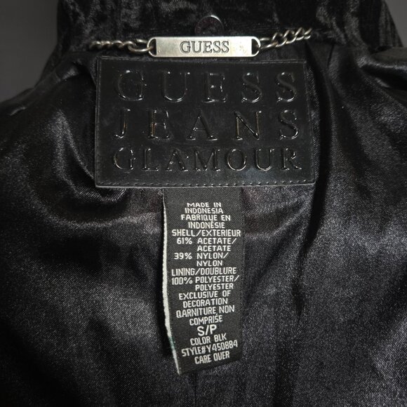 Y2K Guess Black Velvet Long Jacket Trench Coat Size S Gothic Witchy Whimsigoth - Picture 13 of 14